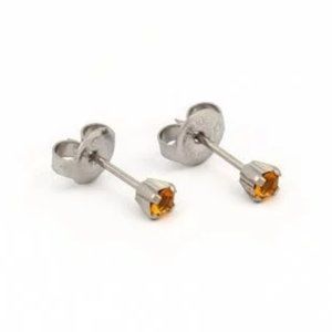 Studex Gold Plated 3MM NOV Topaz Crystal Ear Piercing Earrings